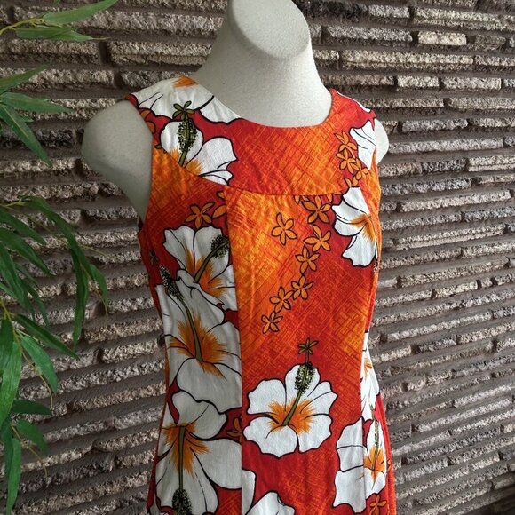 Vintage 60s Hawaiian Orange Floral Tiki Barkcloth Maxi Dress from Penney's - Picture 7 of 11